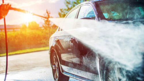 car washing with presure washer